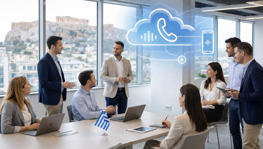 Χρήση VoIP τηλεφωνίας σε σύγχρονο γραφείο στην Ελλάδα