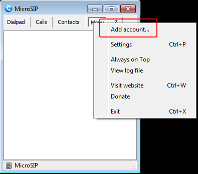 MicroSIP: Menu → Add account